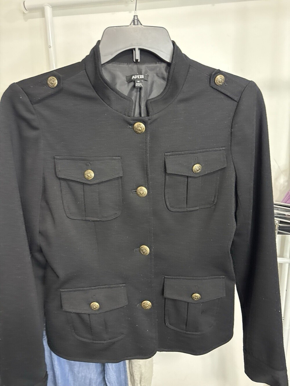 Apt. 9 Dark Gray Brass-Buttoned Jacket with Pockets Med Y2K